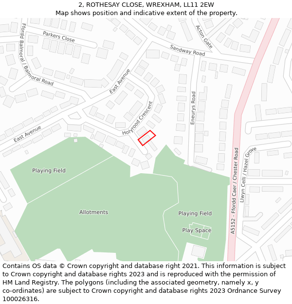 2, ROTHESAY CLOSE, WREXHAM, LL11 2EW: Location map and indicative extent of plot