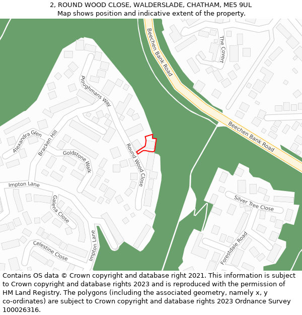 2, ROUND WOOD CLOSE, WALDERSLADE, CHATHAM, ME5 9UL: Location map and indicative extent of plot