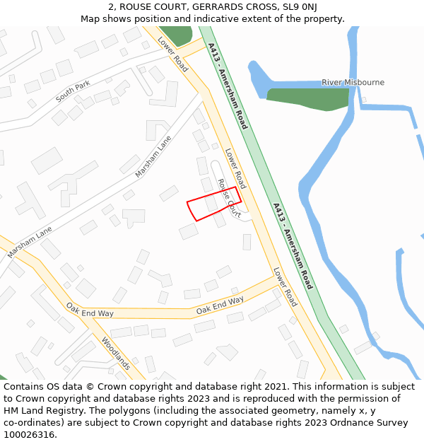 2, ROUSE COURT, GERRARDS CROSS, SL9 0NJ: Location map and indicative extent of plot