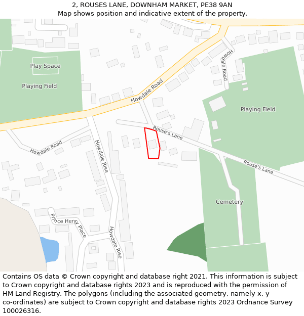 2, ROUSES LANE, DOWNHAM MARKET, PE38 9AN: Location map and indicative extent of plot