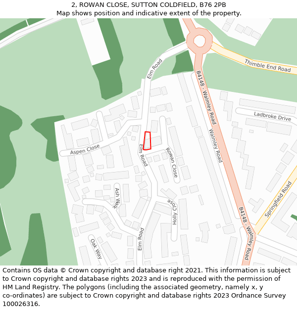 2, ROWAN CLOSE, SUTTON COLDFIELD, B76 2PB: Location map and indicative extent of plot