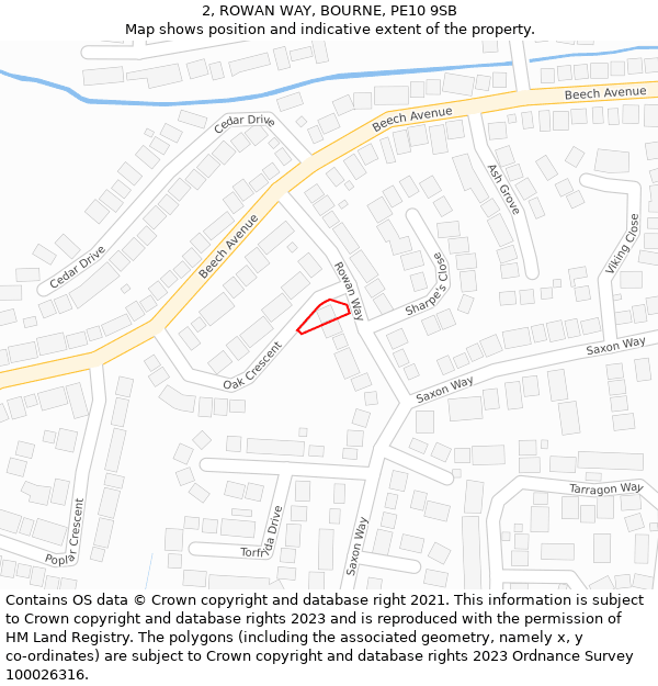 2, ROWAN WAY, BOURNE, PE10 9SB: Location map and indicative extent of plot