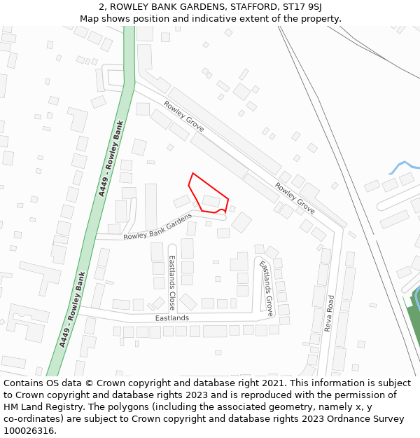 2, ROWLEY BANK GARDENS, STAFFORD, ST17 9SJ: Location map and indicative extent of plot