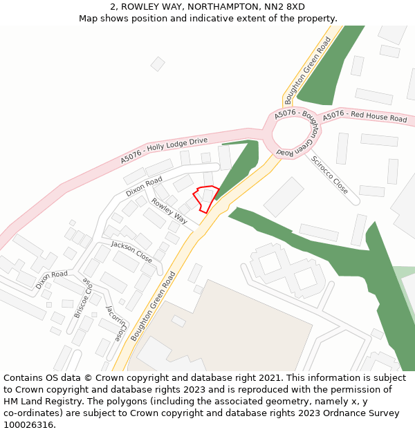 2, ROWLEY WAY, NORTHAMPTON, NN2 8XD: Location map and indicative extent of plot