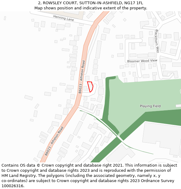 2, ROWSLEY COURT, SUTTON-IN-ASHFIELD, NG17 1FL: Location map and indicative extent of plot