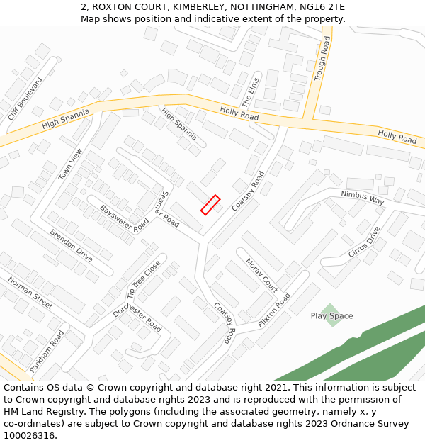 2, ROXTON COURT, KIMBERLEY, NOTTINGHAM, NG16 2TE: Location map and indicative extent of plot