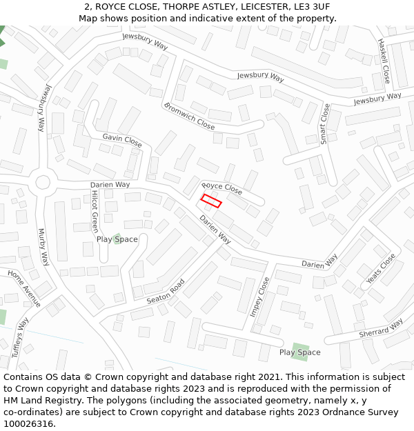 2, ROYCE CLOSE, THORPE ASTLEY, LEICESTER, LE3 3UF: Location map and indicative extent of plot