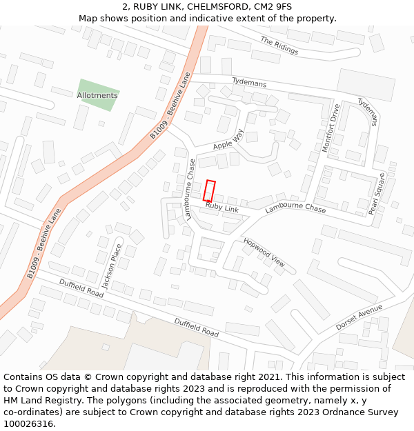 2, RUBY LINK, CHELMSFORD, CM2 9FS: Location map and indicative extent of plot