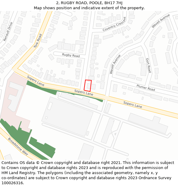 2, RUGBY ROAD, POOLE, BH17 7HJ: Location map and indicative extent of plot