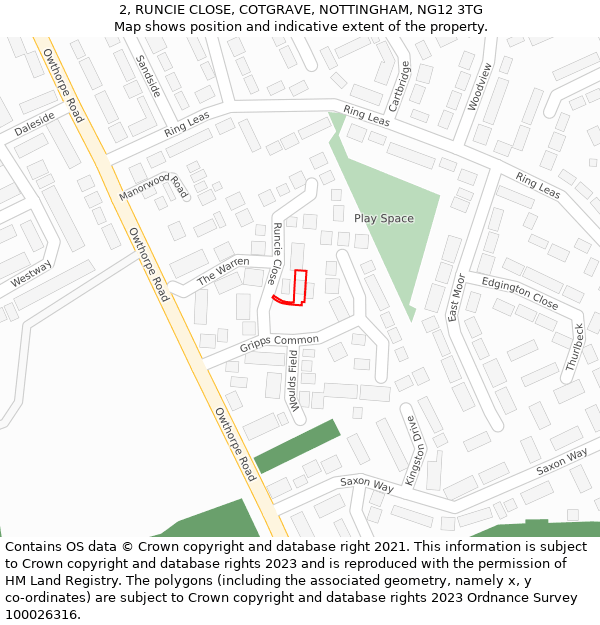 2, RUNCIE CLOSE, COTGRAVE, NOTTINGHAM, NG12 3TG: Location map and indicative extent of plot