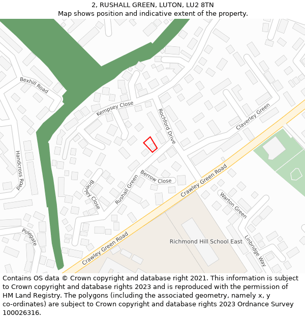2, RUSHALL GREEN, LUTON, LU2 8TN: Location map and indicative extent of plot