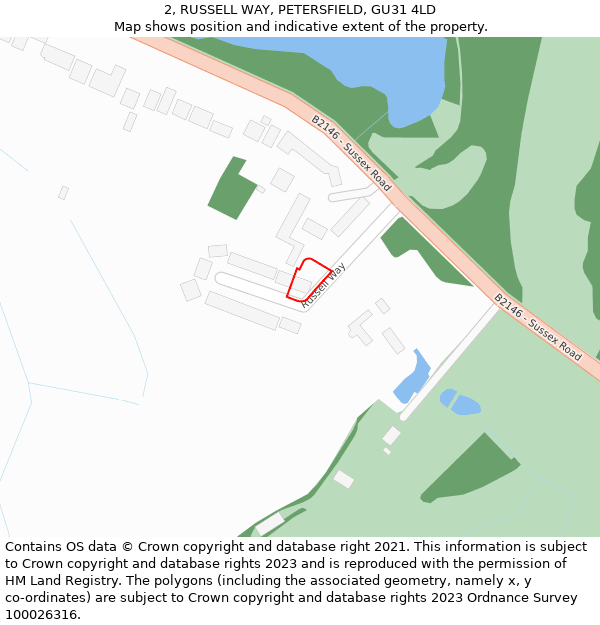 2, RUSSELL WAY, PETERSFIELD, GU31 4LD: Location map and indicative extent of plot