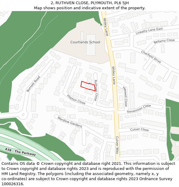 2, RUTHVEN CLOSE, PLYMOUTH, PL6 5JH: Location map and indicative extent of plot