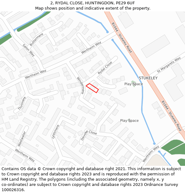 2, RYDAL CLOSE, HUNTINGDON, PE29 6UF: Location map and indicative extent of plot