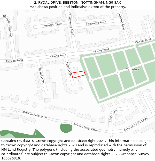2, RYDAL DRIVE, BEESTON, NOTTINGHAM, NG9 3AX: Location map and indicative extent of plot