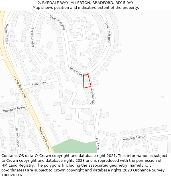 2, RYEDALE WAY, ALLERTON, BRADFORD, BD15 9AY: Location map and indicative extent of plot
