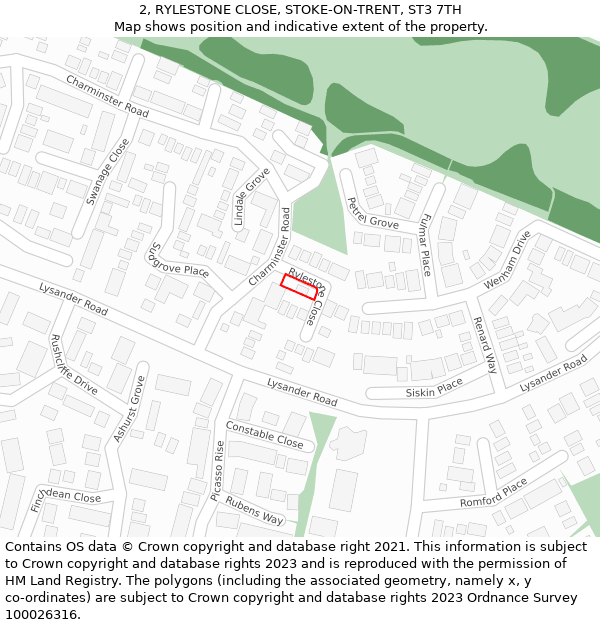 2, RYLESTONE CLOSE, STOKE-ON-TRENT, ST3 7TH: Location map and indicative extent of plot