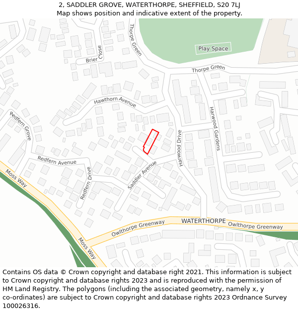 2, SADDLER GROVE, WATERTHORPE, SHEFFIELD, S20 7LJ: Location map and indicative extent of plot