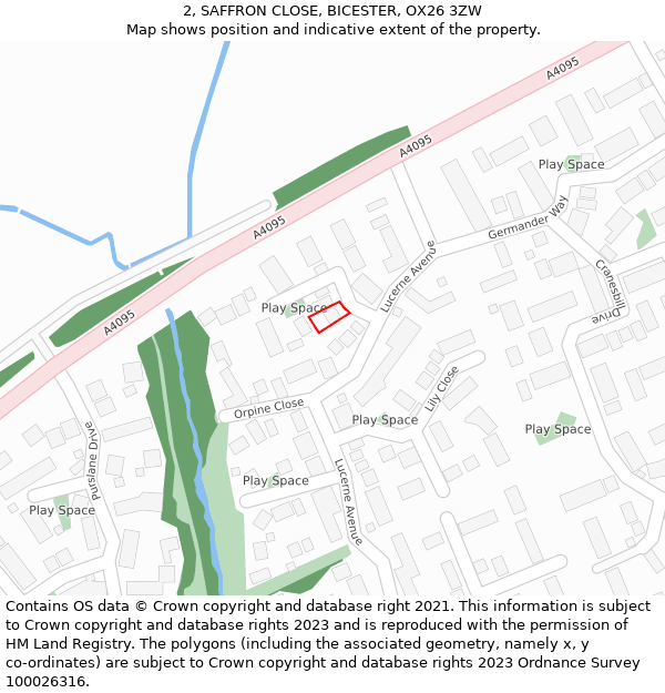 2, SAFFRON CLOSE, BICESTER, OX26 3ZW: Location map and indicative extent of plot