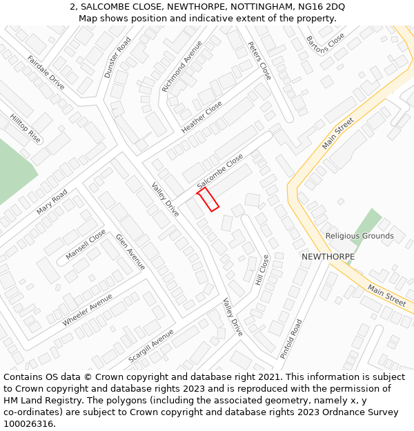 2, SALCOMBE CLOSE, NEWTHORPE, NOTTINGHAM, NG16 2DQ: Location map and indicative extent of plot