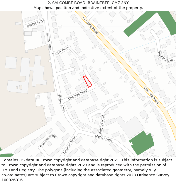 2, SALCOMBE ROAD, BRAINTREE, CM7 3NY: Location map and indicative extent of plot