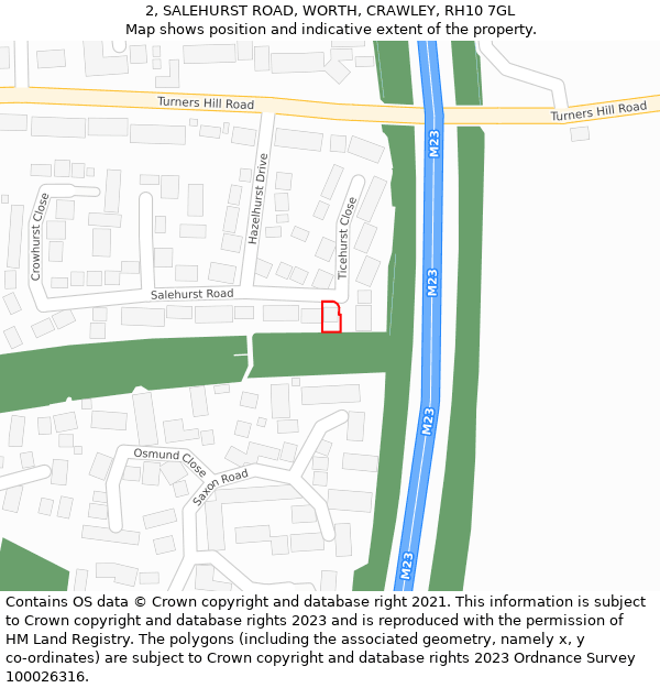 2, SALEHURST ROAD, WORTH, CRAWLEY, RH10 7GL: Location map and indicative extent of plot
