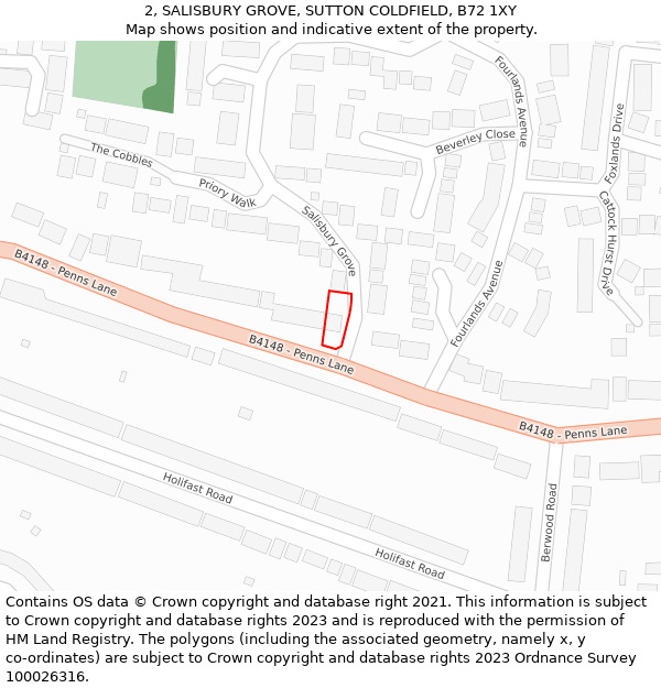 2, SALISBURY GROVE, SUTTON COLDFIELD, B72 1XY: Location map and indicative extent of plot