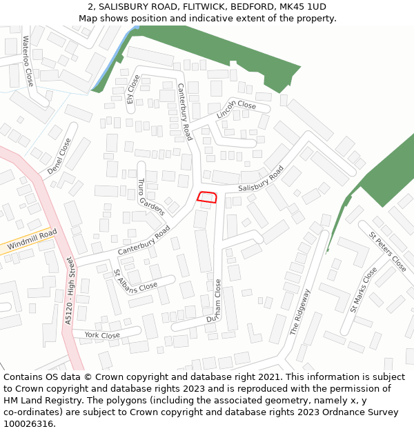 2, SALISBURY ROAD, FLITWICK, BEDFORD, MK45 1UD: Location map and indicative extent of plot