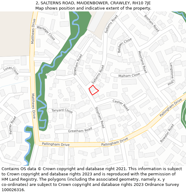 2, SALTERNS ROAD, MAIDENBOWER, CRAWLEY, RH10 7JE: Location map and indicative extent of plot