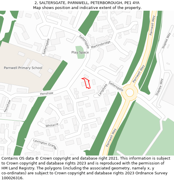 2, SALTERSGATE, PARNWELL, PETERBOROUGH, PE1 4YA: Location map and indicative extent of plot
