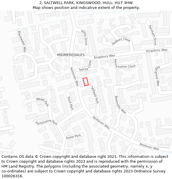 2, SALTWELL PARK, KINGSWOOD, HULL, HU7 3HW: Location map and indicative extent of plot