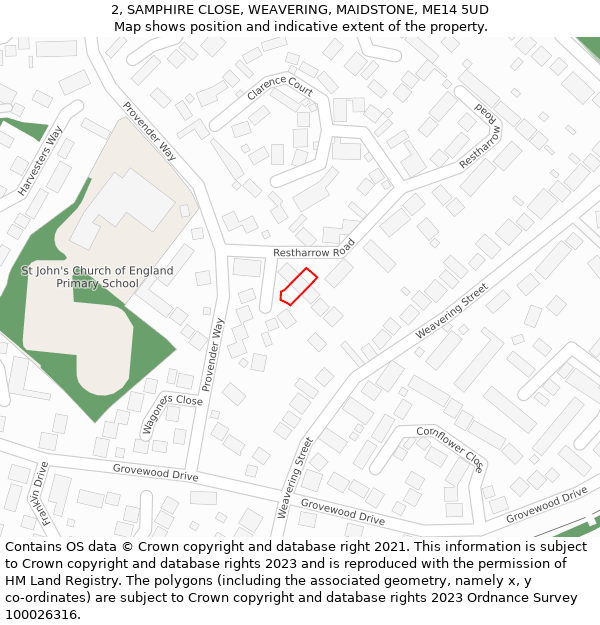 2, SAMPHIRE CLOSE, WEAVERING, MAIDSTONE, ME14 5UD: Location map and indicative extent of plot