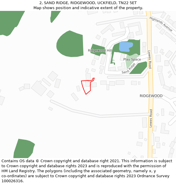 2, SAND RIDGE, RIDGEWOOD, UCKFIELD, TN22 5ET: Location map and indicative extent of plot