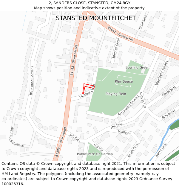 2, SANDERS CLOSE, STANSTED, CM24 8GY: Location map and indicative extent of plot