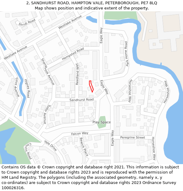 2, SANDHURST ROAD, HAMPTON VALE, PETERBOROUGH, PE7 8LQ: Location map and indicative extent of plot