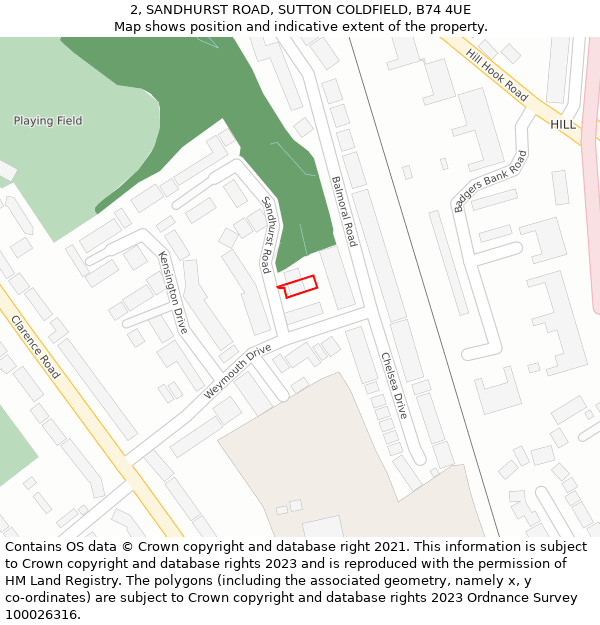 2, SANDHURST ROAD, SUTTON COLDFIELD, B74 4UE: Location map and indicative extent of plot