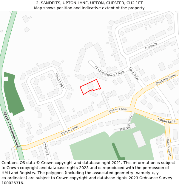 2, SANDPITS, UPTON LANE, UPTON, CHESTER, CH2 1ET: Location map and indicative extent of plot