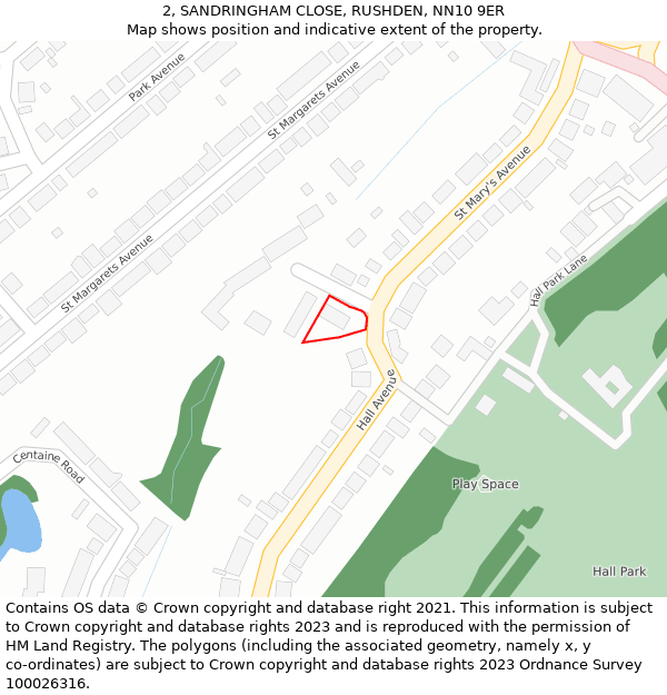 2, SANDRINGHAM CLOSE, RUSHDEN, NN10 9ER: Location map and indicative extent of plot