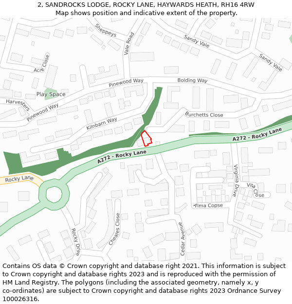 2, SANDROCKS LODGE, ROCKY LANE, HAYWARDS HEATH, RH16 4RW: Location map and indicative extent of plot