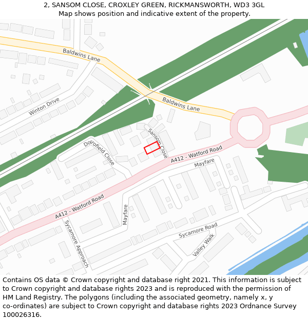 2, SANSOM CLOSE, CROXLEY GREEN, RICKMANSWORTH, WD3 3GL: Location map and indicative extent of plot