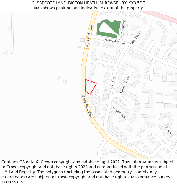 2, SAPCOTE LANE, BICTON HEATH, SHREWSBURY, SY3 5DE: Location map and indicative extent of plot