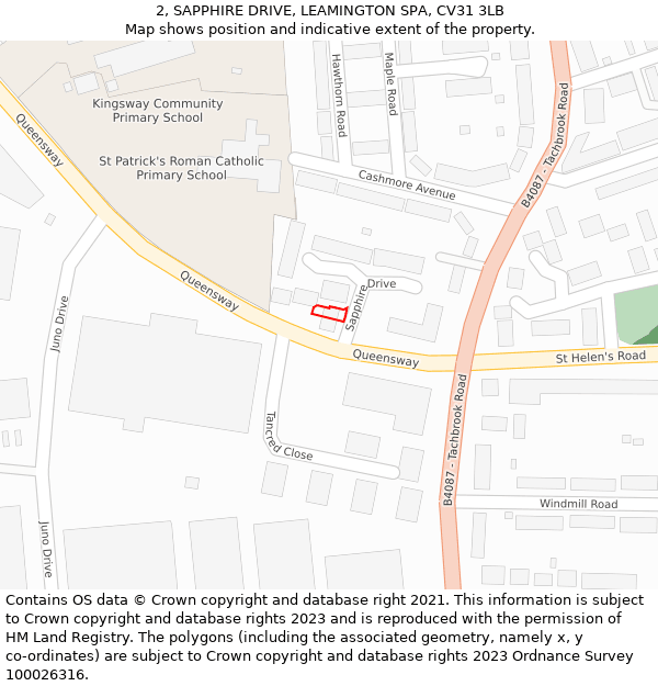 2, SAPPHIRE DRIVE, LEAMINGTON SPA, CV31 3LB: Location map and indicative extent of plot