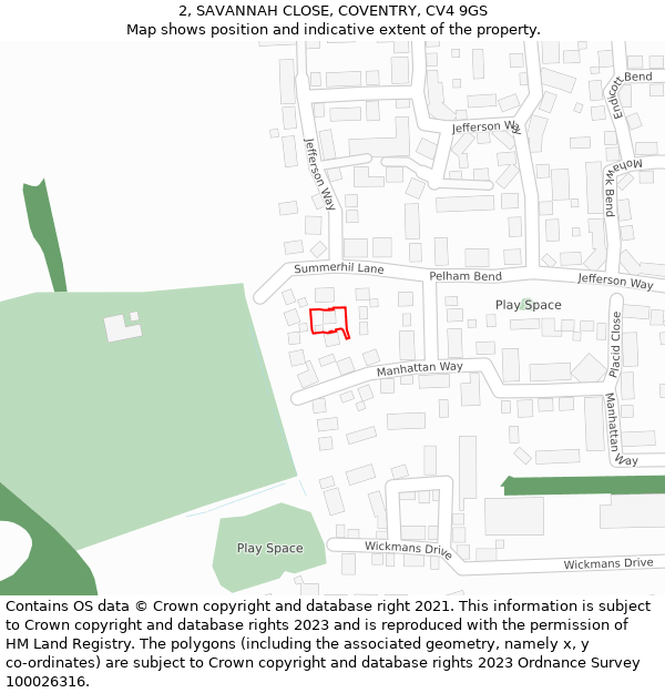 2, SAVANNAH CLOSE, COVENTRY, CV4 9GS: Location map and indicative extent of plot