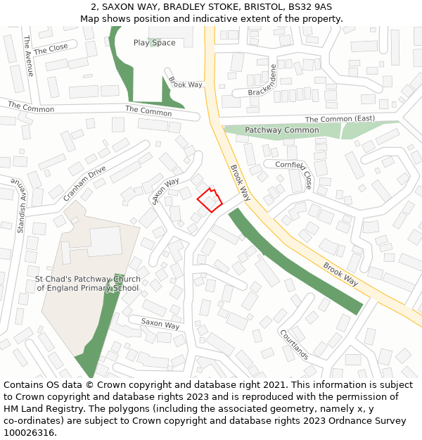 2, SAXON WAY, BRADLEY STOKE, BRISTOL, BS32 9AS: Location map and indicative extent of plot