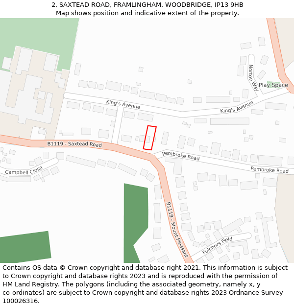 2, SAXTEAD ROAD, FRAMLINGHAM, WOODBRIDGE, IP13 9HB: Location map and indicative extent of plot