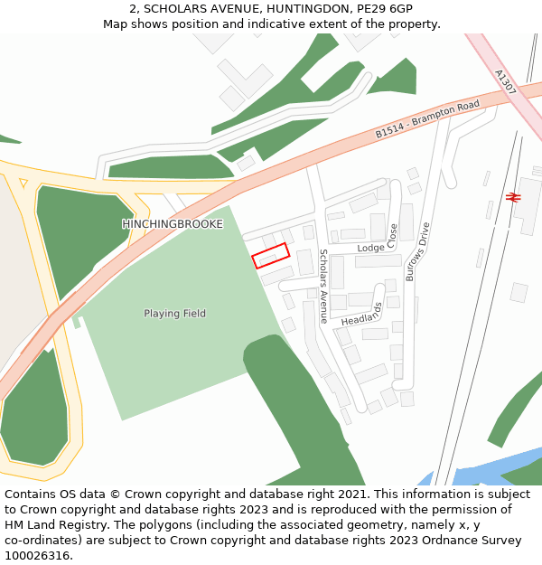 2, SCHOLARS AVENUE, HUNTINGDON, PE29 6GP: Location map and indicative extent of plot