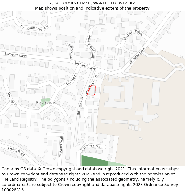 2, SCHOLARS CHASE, WAKEFIELD, WF2 0FA: Location map and indicative extent of plot