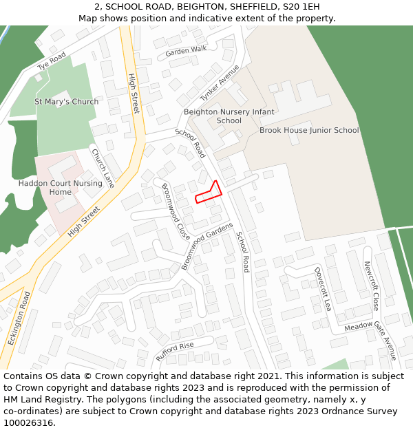 2, SCHOOL ROAD, BEIGHTON, SHEFFIELD, S20 1EH: Location map and indicative extent of plot