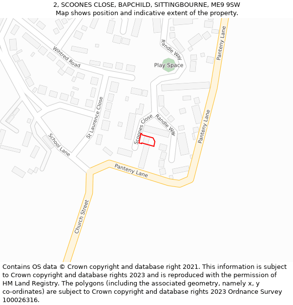 2, SCOONES CLOSE, BAPCHILD, SITTINGBOURNE, ME9 9SW: Location map and indicative extent of plot