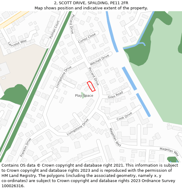 2, SCOTT DRIVE, SPALDING, PE11 2FR: Location map and indicative extent of plot